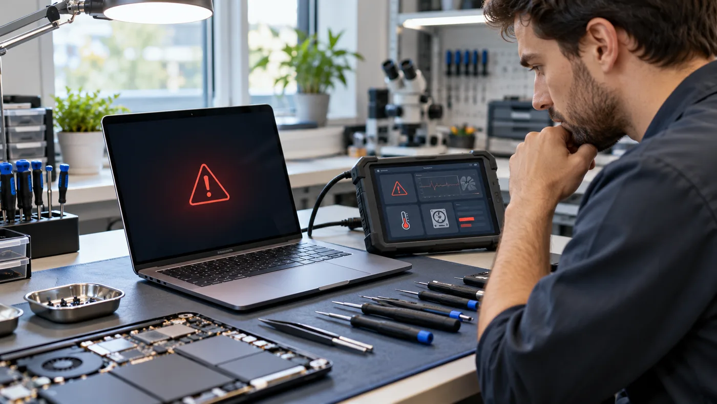 Laptop opened for a professional hardware inspection